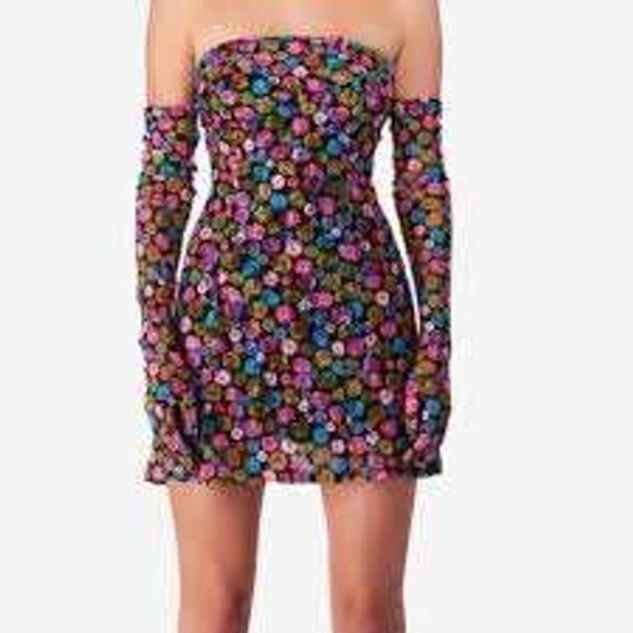 Miscreants Dresses & Skirts - $385 NWOT MISCREANTS Floral Ruched Strapless Mini Dress Gloves Set Size 6